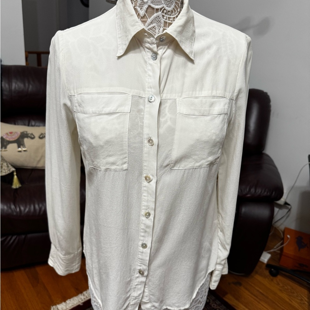 M&S Best of British White Casual Button Down silk Shirt with Classic Collar 6